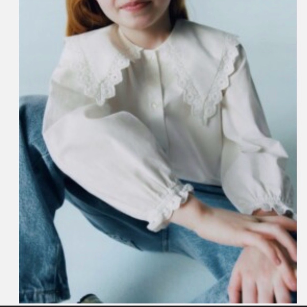 Zara Girl’s Kids White Lace Bib Collar Button Down Shirt size 9